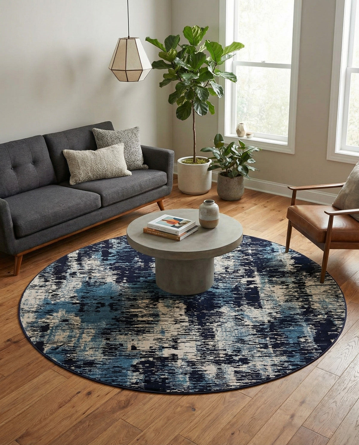Coastal Haven Collection Area Rug -  Pelican Round Navy Blue  lifestyle 111