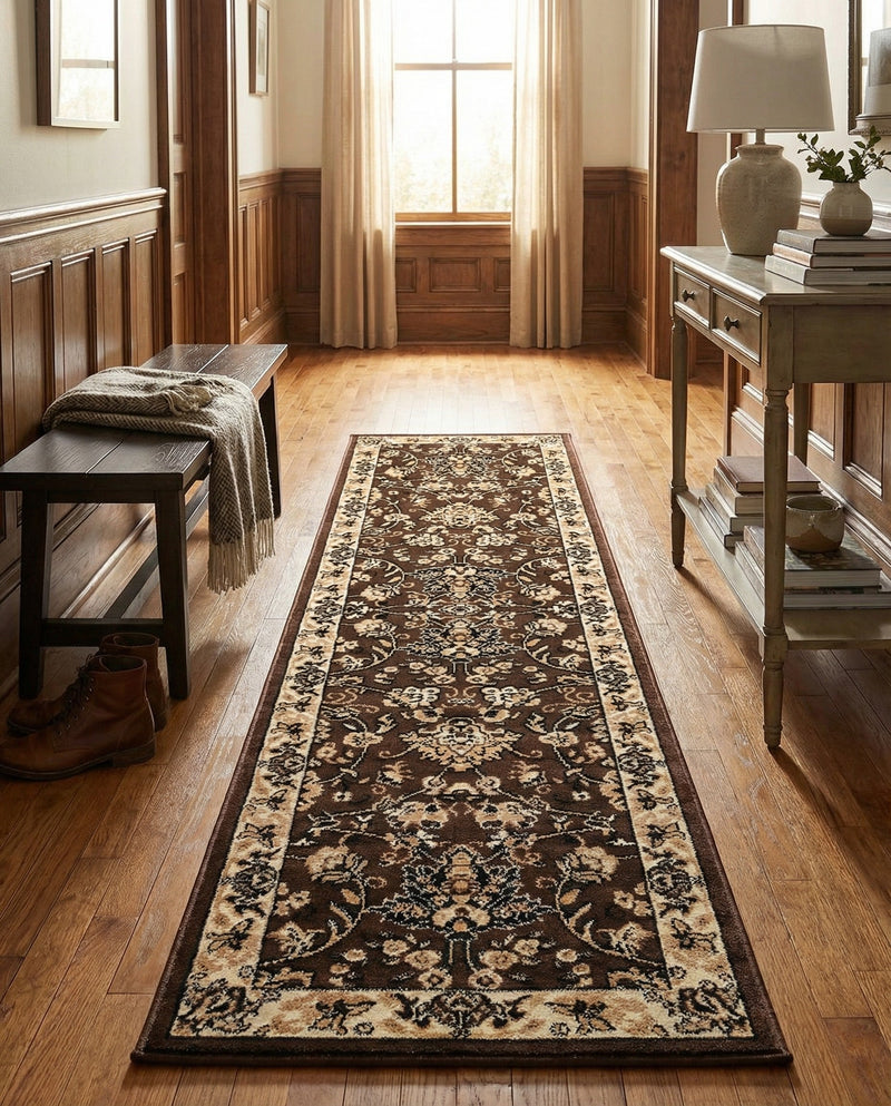 Isfahan Elegance Collection Area Rug - Naghsh-e Jahan (Brown) Runner Brown  lifestyle 66
