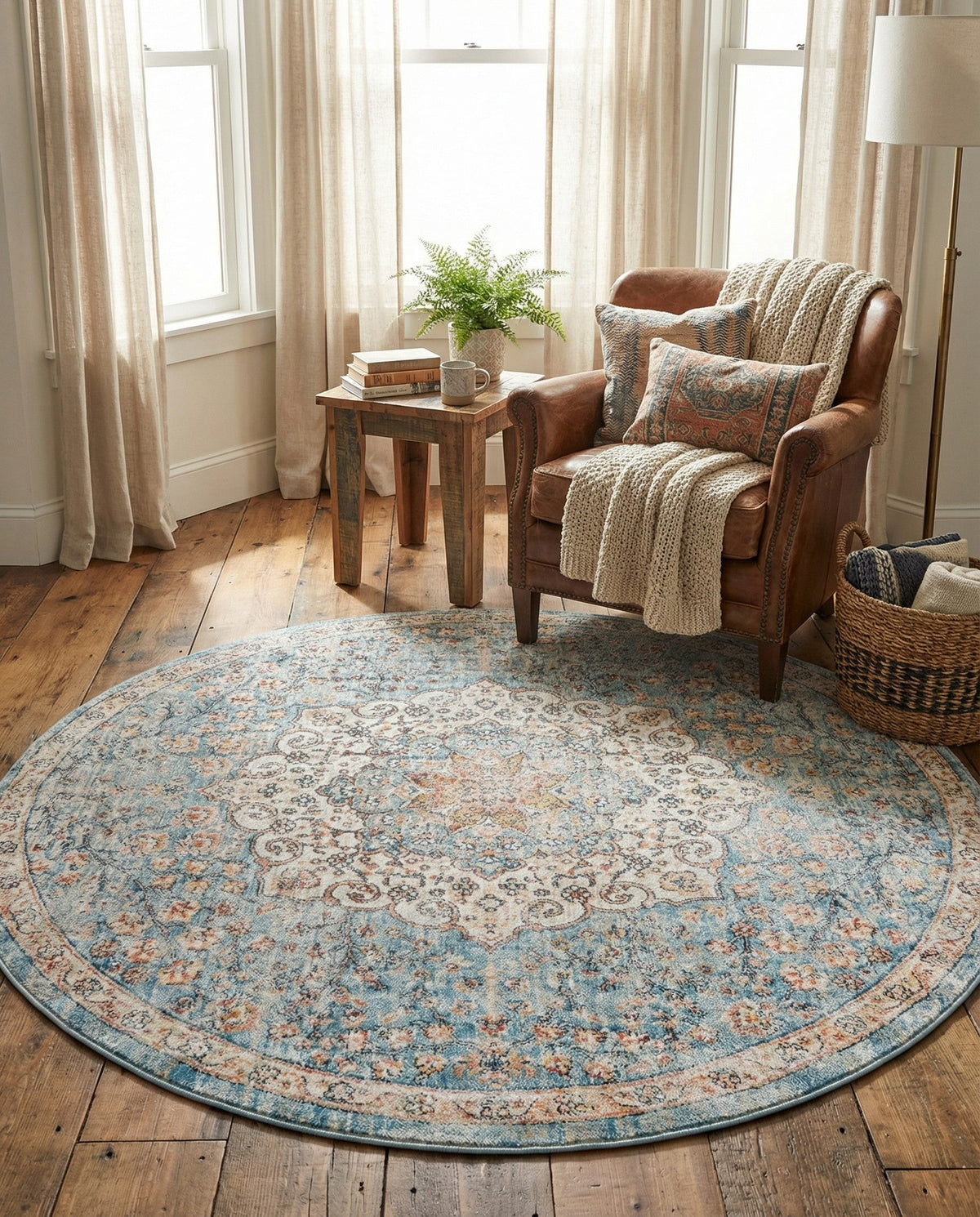 Coastal Haven Collection Area Rug - Seabreeze (Blue) Round Blue  lifestyle 91