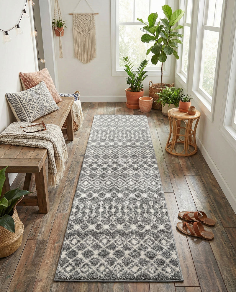 Mediterranean Lattice Collection Area Rug - Santorini (Gray) Runner Gray  lifestyle 53