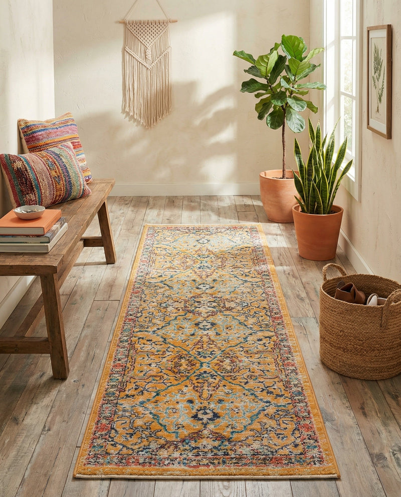 Seville Stripes Collection Area Rug -  Malaga (Yellow) Runner Yellow  lifestyle 77