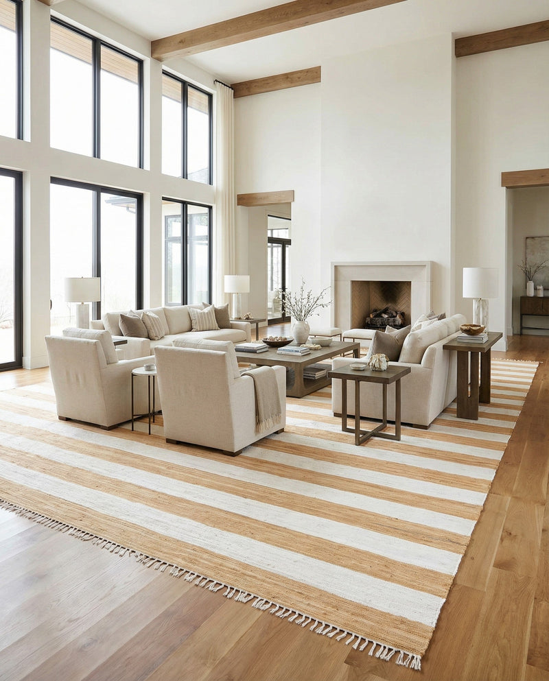 Tassel Trail Collection Area Rug - Pathway (Beige) Rectangle Beige  lifestyle 19