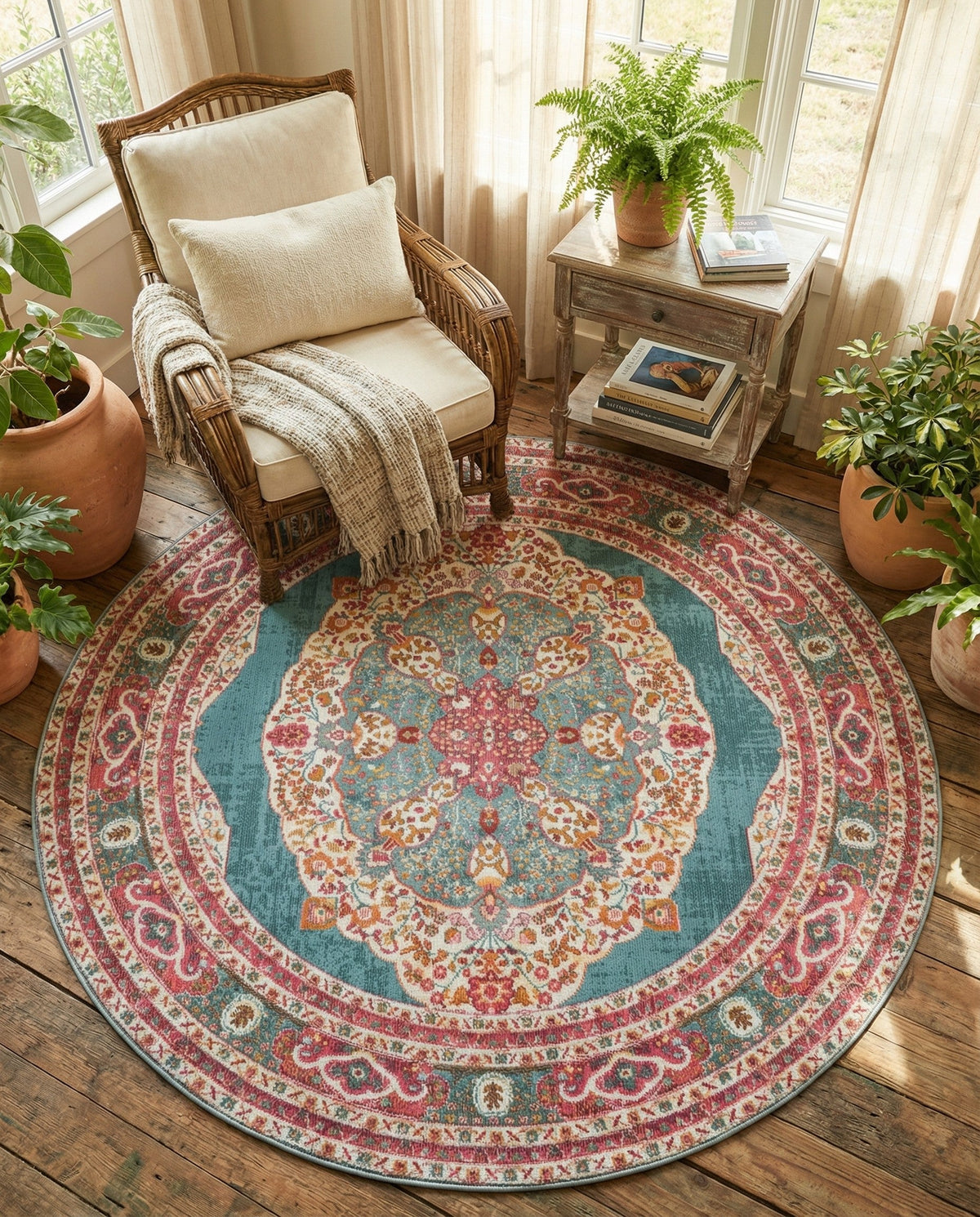 Caribbean Breeze Collection Area Rug -  Windward Round Turquoise  lifestyle 184