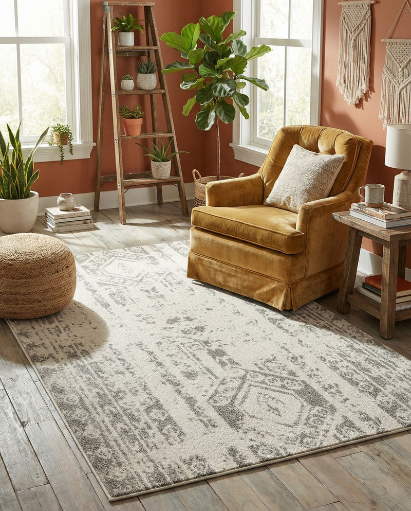 Brighton Stripes Collection Area Rug - Sussex (Ivory and Gray) Rectangle Ivory and Gray  lifestyle 12