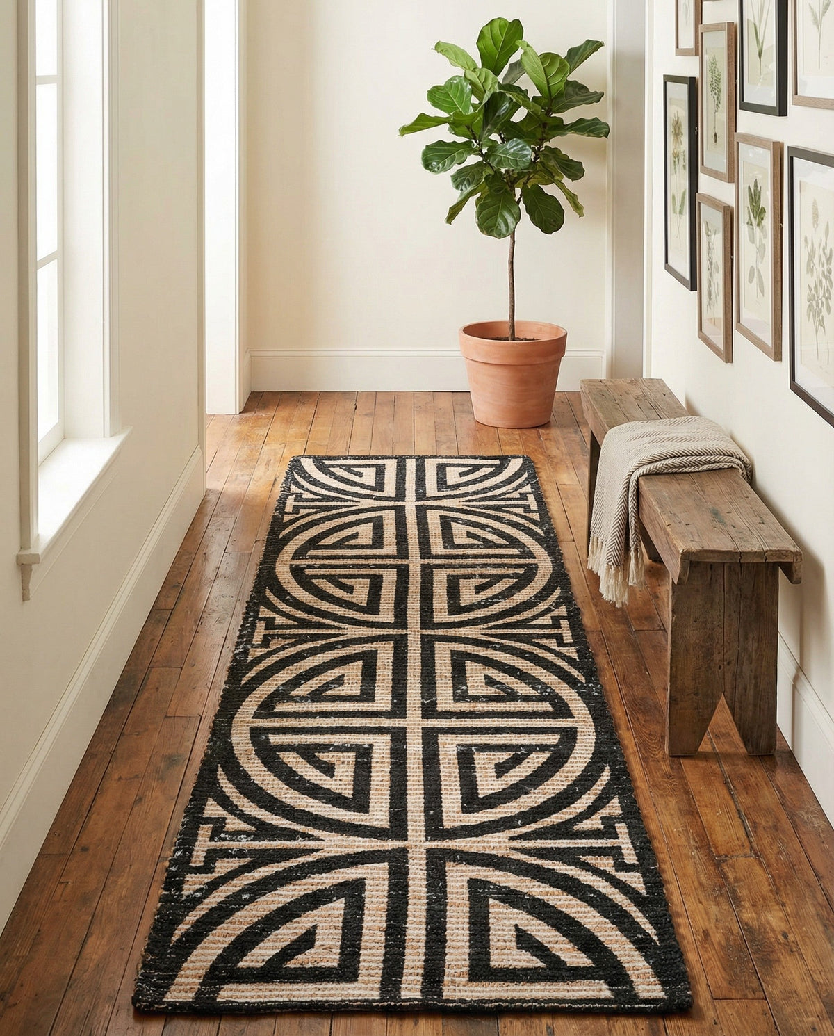 Savannah Threads Collection Area Rug -  Thar Runner Black and Ivory  lifestyle 156