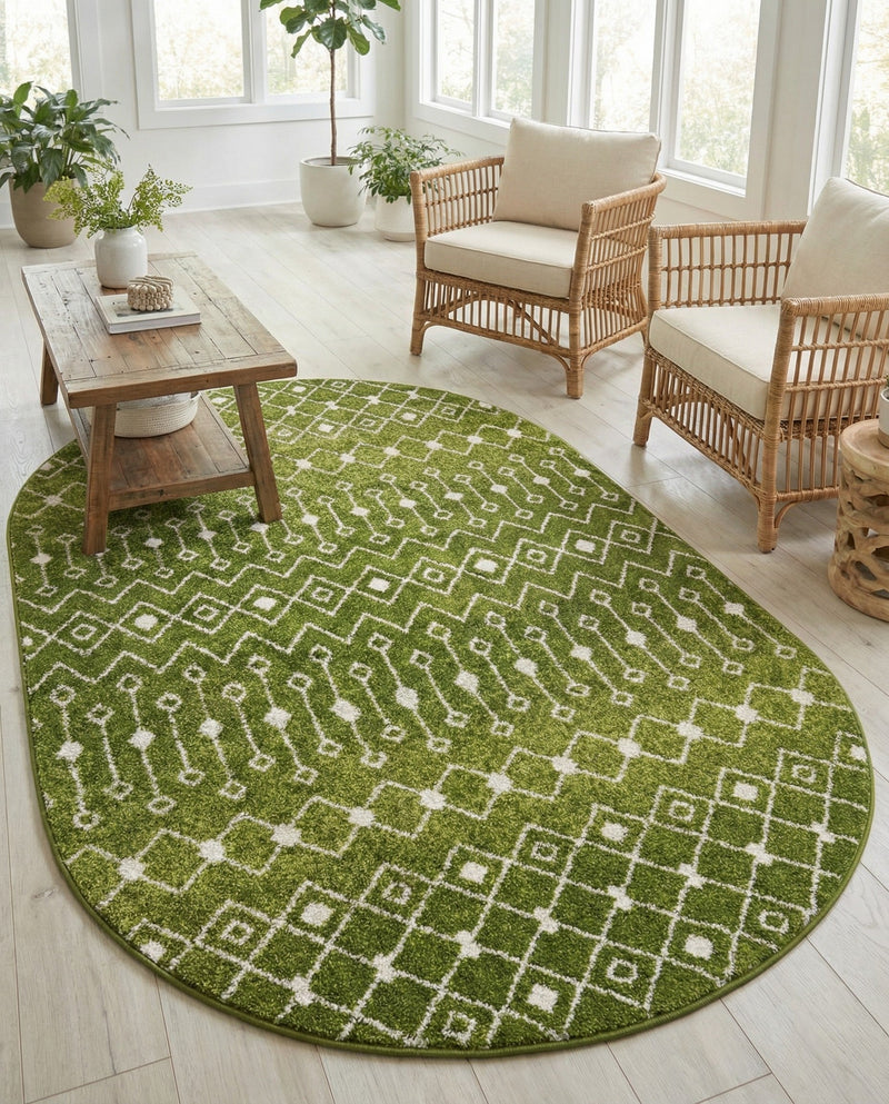 Mediterranean Lattice Collection Area Rug - Santorini (Green) Oval Green  lifestyle 51