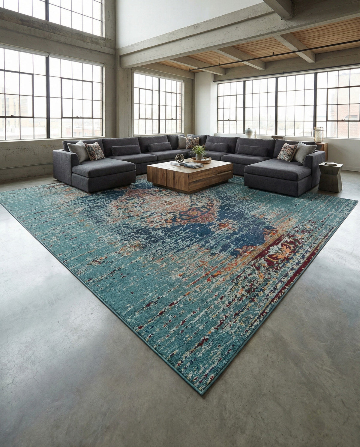 Venetian Tapestry Collection Area Rug -  Giudecca Rectangle Turquoise  lifestyle 42