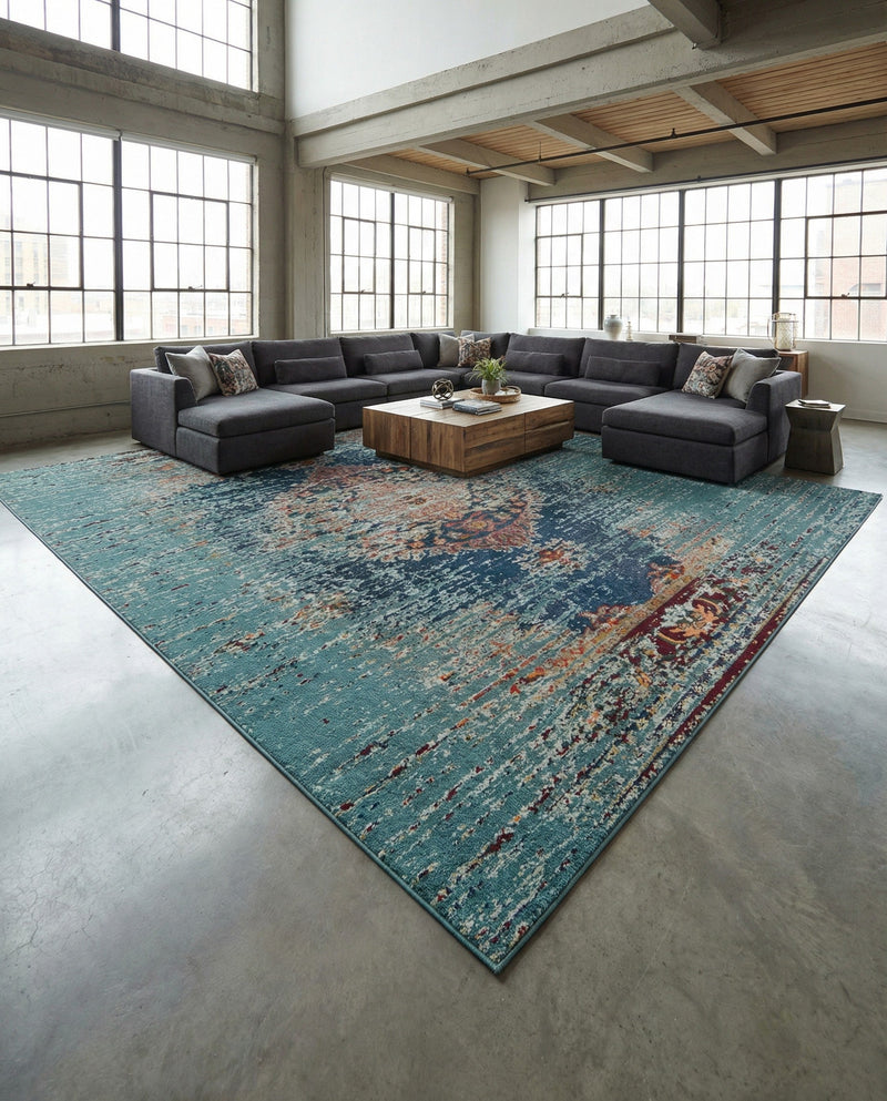 Venetian Tapestry Collection Area Rug -  Giudecca Rectangle Turquoise  lifestyle 42