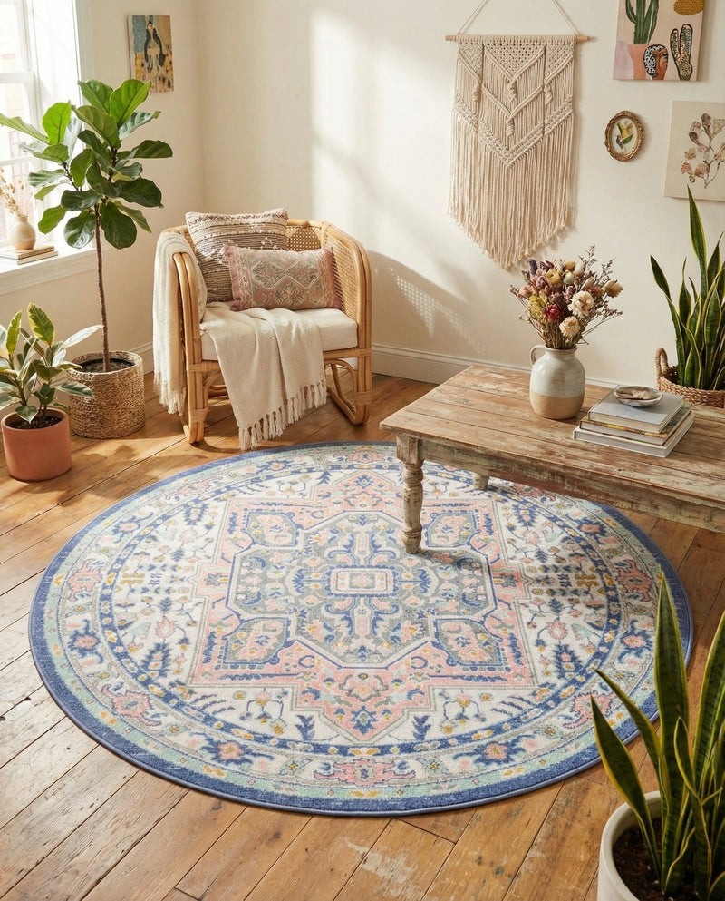 Savannah Series Collection Area Rug - Charleston (Multi) Round Multi  lifestyle 62