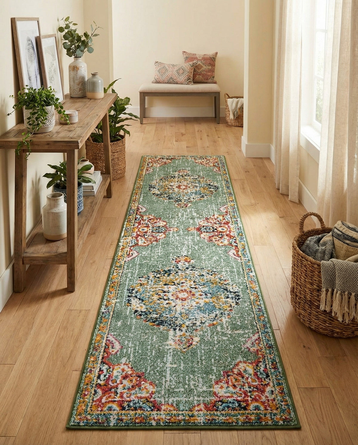 Brighton Terrace Collection Area Rug - Hove (Green) Runner Green  lifestyle 130