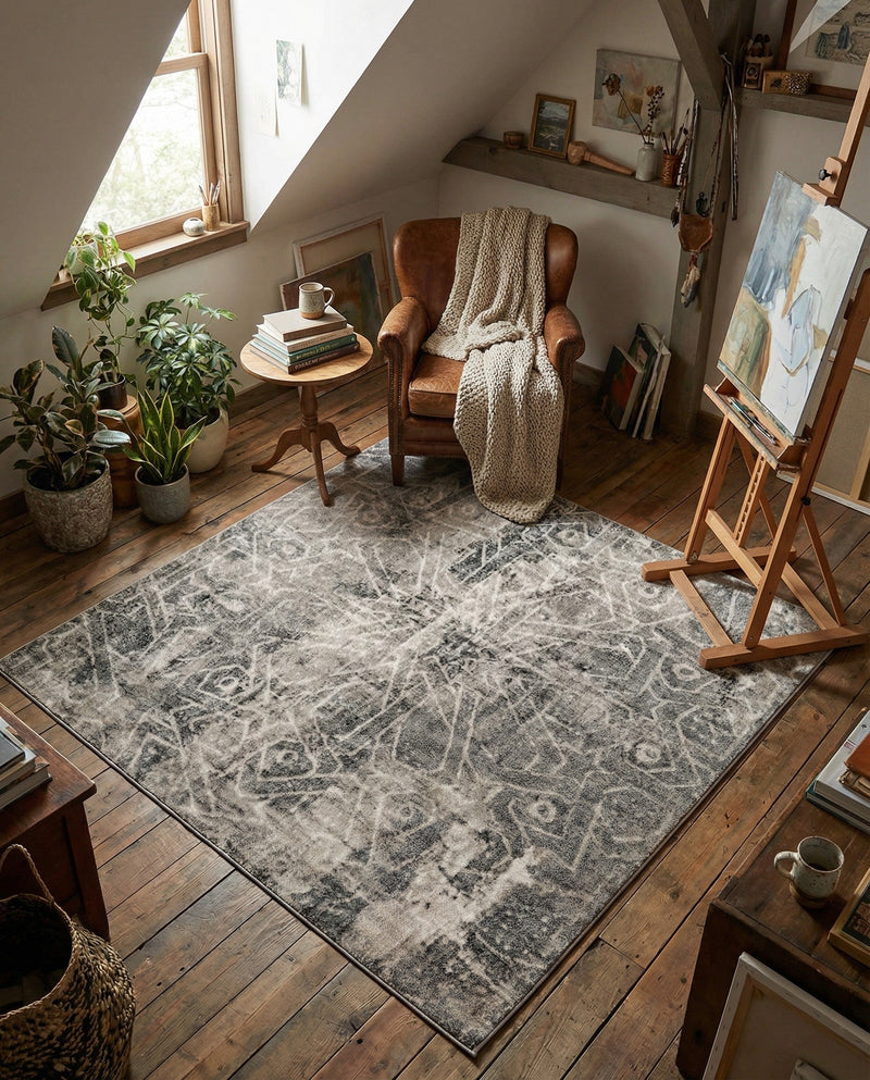 Riviera Elegance Collection Area Rug -  Grasse Square Dark Gray  lifestyle 79