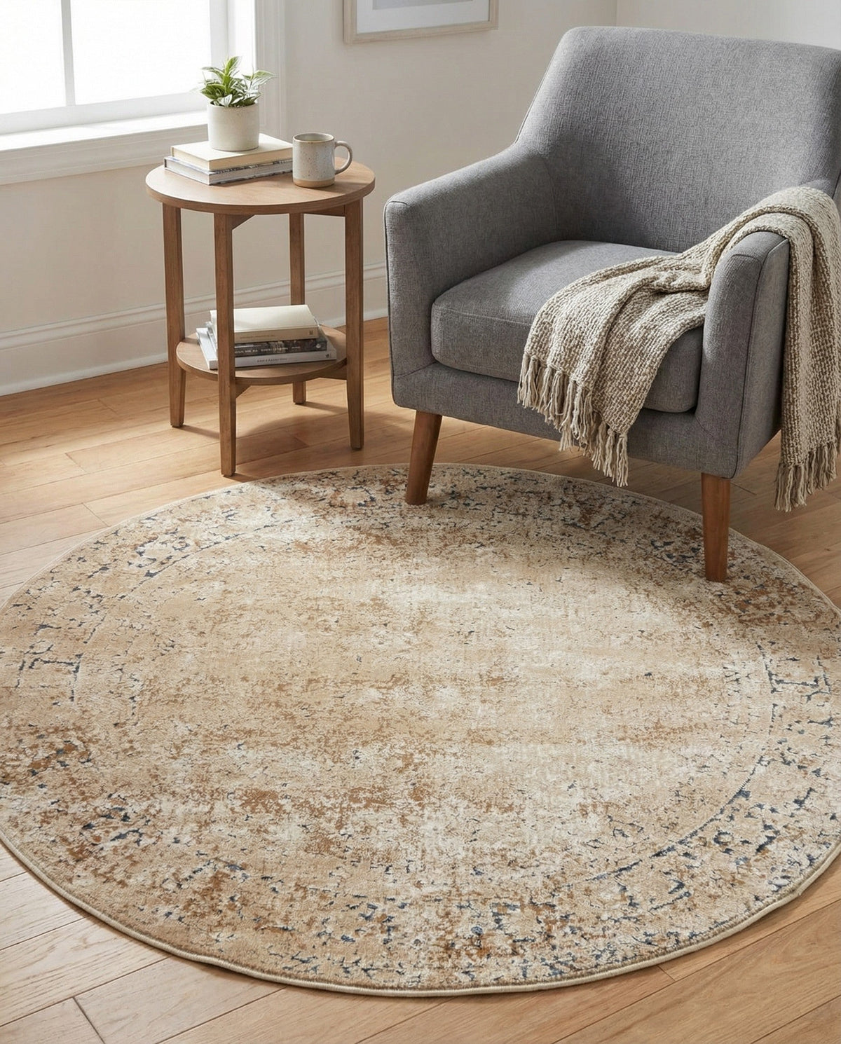 Coastal Manor Collection Area Rug -  Marina Round Beige  lifestyle 133