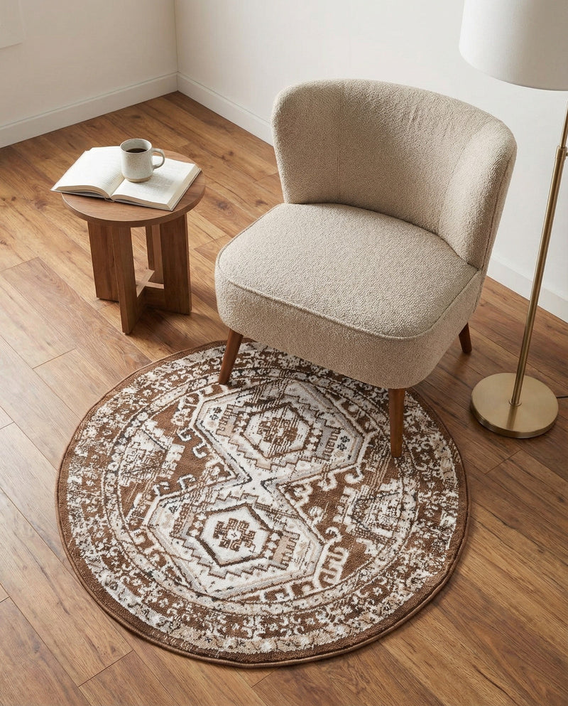 Savannah Elegance Collection Area Rug -  Tybee (Brown) Round Brown  lifestyle 44