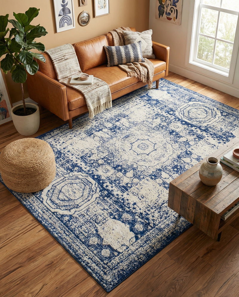 Dover Terrace Collection Area Rug -  Lagoon (Ivory and Blue) Rectangle Ivory and Blue  lifestyle 6