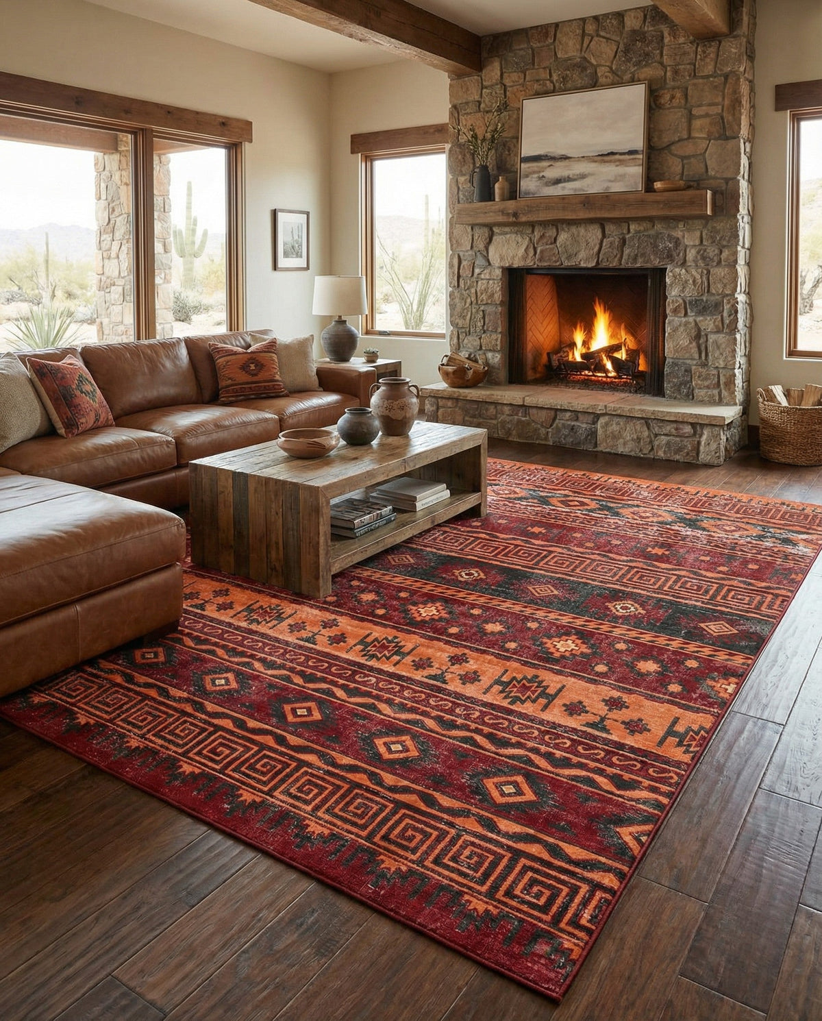 Geneva Terrace Collection Area Rug - Montreux Rectangle Rust Red  lifestyle 47
