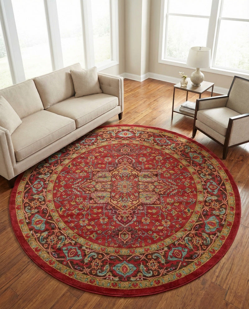 Persian Elegance Collection Area Rug -  Khorasan Round Red  lifestyle 48