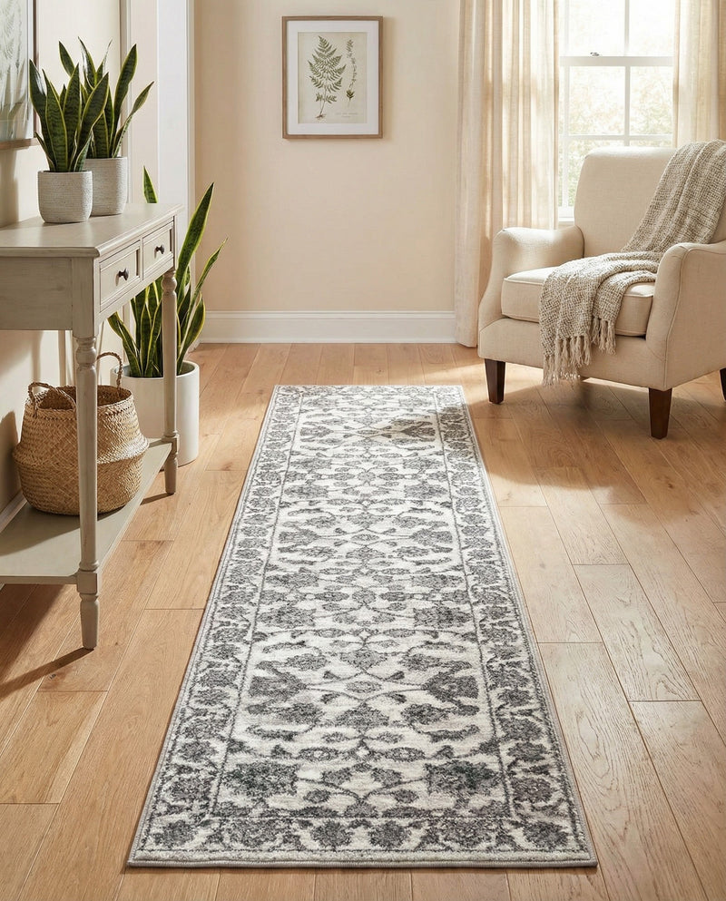 Charleston Elegance Collection Area Rug -  Seaport (white Gray) Runner white Gray  lifestyle 60