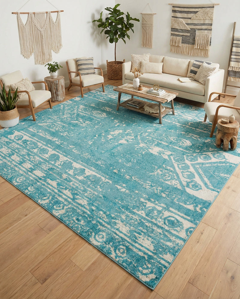 Brighton Stripes Collection Area Rug - Sussex (Light Blue) Square Light Blue  lifestyle 61