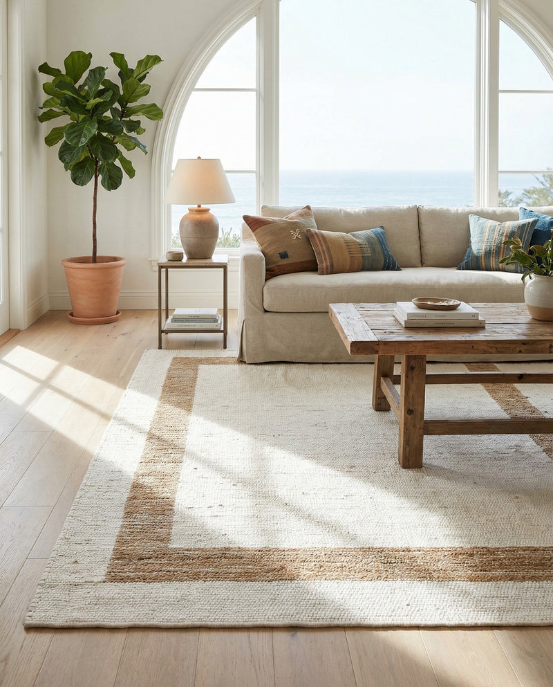 Osian Looms Collection Area Rug - Durham Rectangle White and Natural  lifestyle 36