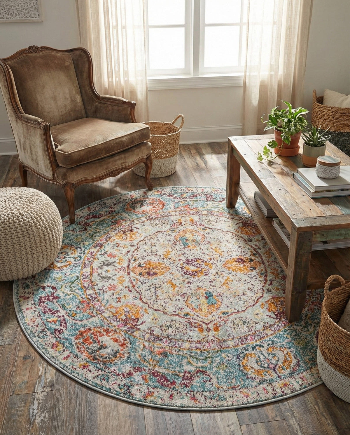 Caribbean Breeze Collection Area Rug -  Xcalak Round Light Blue  lifestyle 118