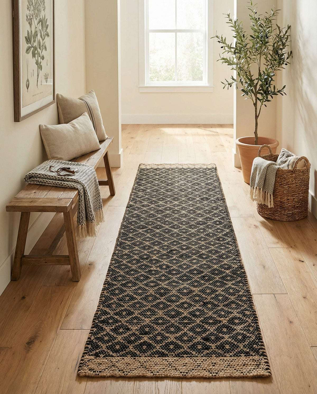 Tulum Trellis Collection Area Rug - Shoreline Runner Black  lifestyle 136