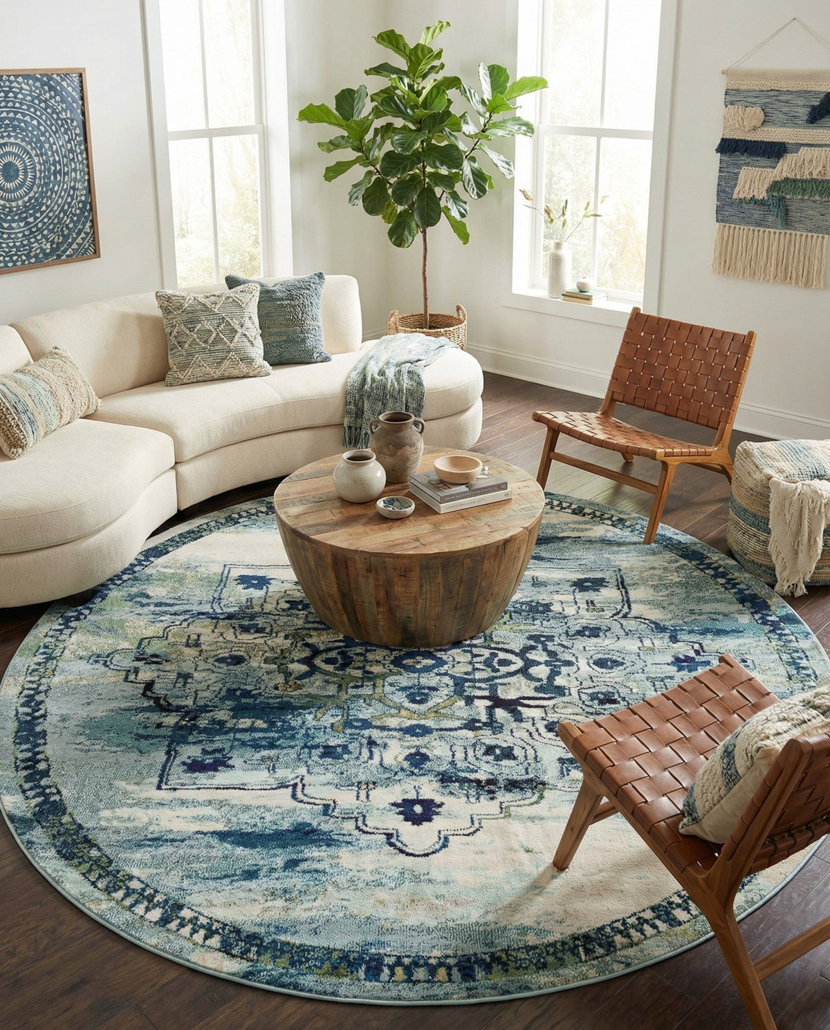 Chateau Elegance Collection Area Rug -  Riviera Round Blue  lifestyle 117