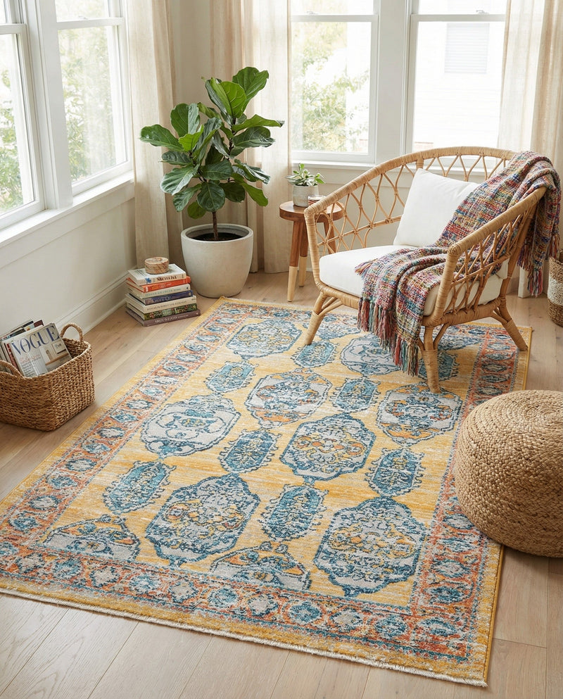 Seville Stripes Collection Area Rug -  Granada (Yellow) Rectangle Yellow  lifestyle 9