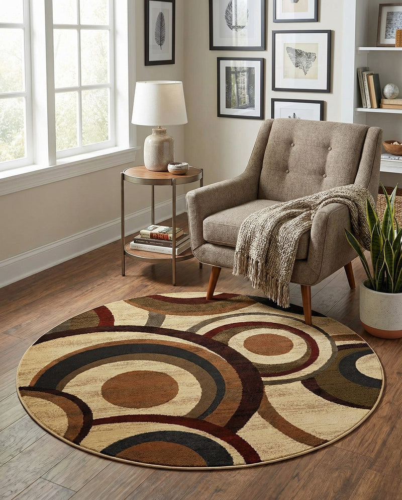 Bistro Lounge Collection Area Rug -  Macchiato Round Beige  lifestyle 29