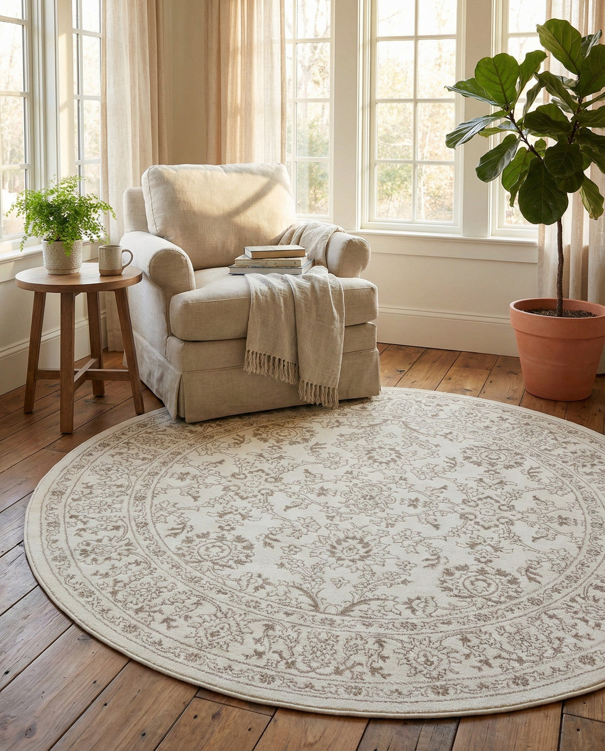 Savannah Elegance Collection Area Rug - Augusta (Ivory) Round Ivory  lifestyle 108