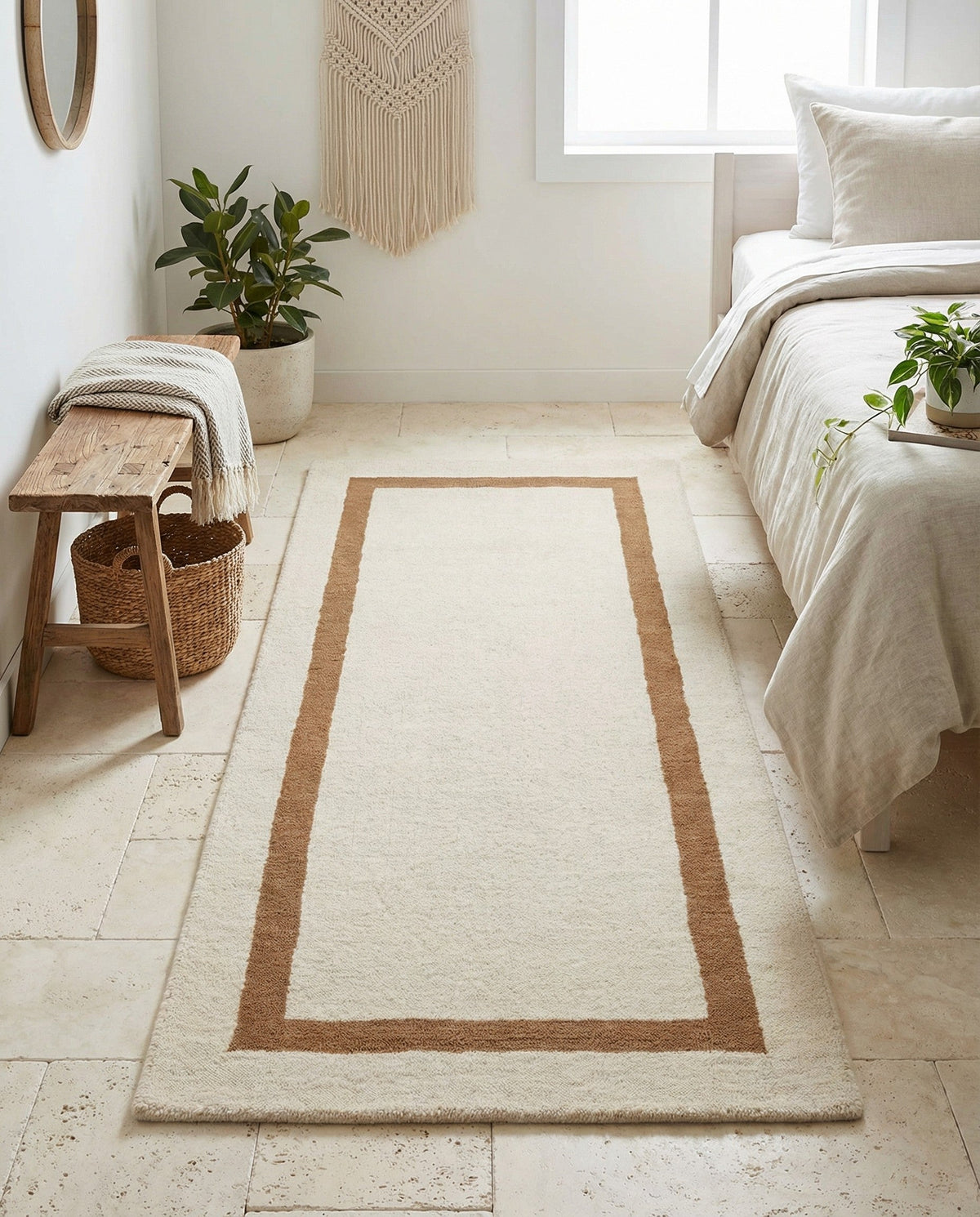 Savannah Borders Wool Collection Area Rug - Chatham Runner Ivory  lifestyle 140