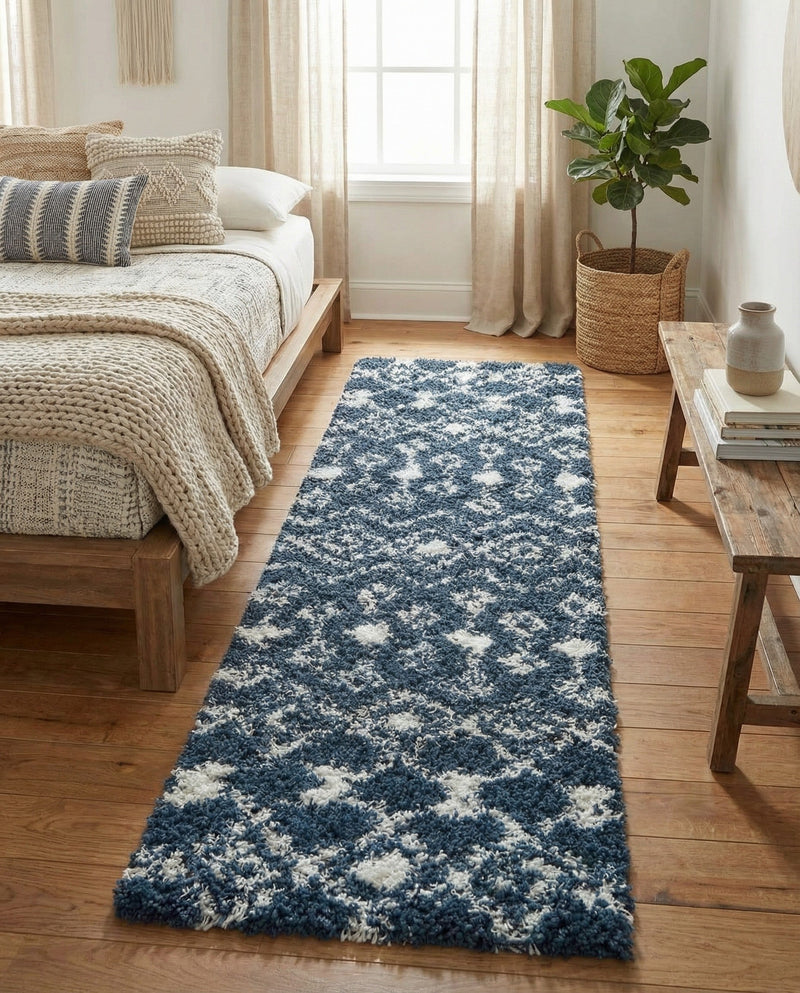Berber Lattice Shag Collection Area Rug - Atlas (Navy Blue) Runner Navy Blue  lifestyle 51