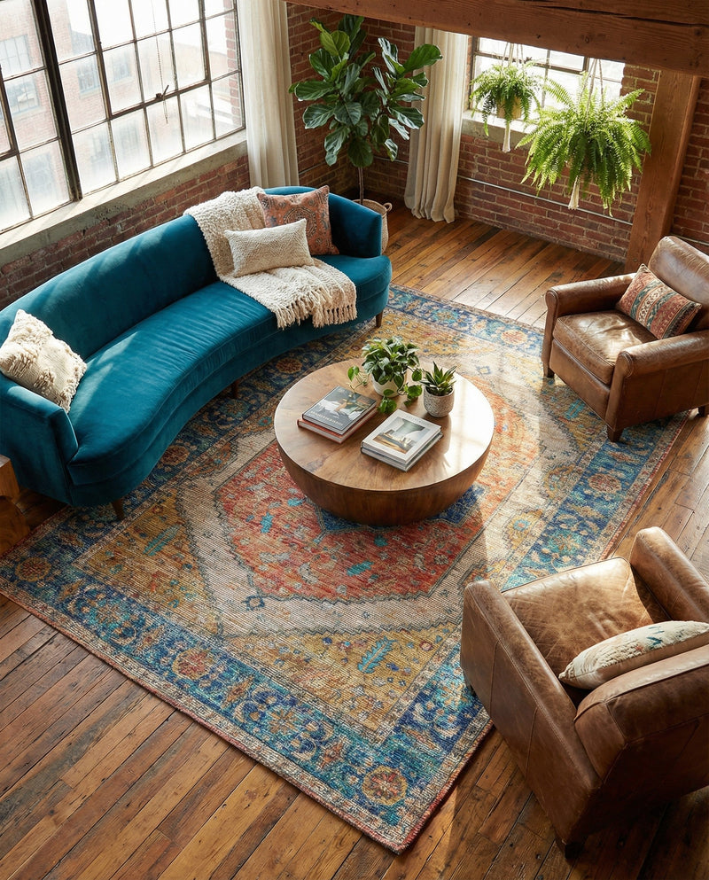 Savannah Threads Collection Area Rug - Charleston Rectangle Orange Yellow  lifestyle 16