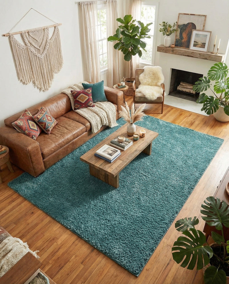 Cozy Comfort Shag Collection Area Rug - Haven (Turquoise) Rectangle Turquoise  lifestyle 16