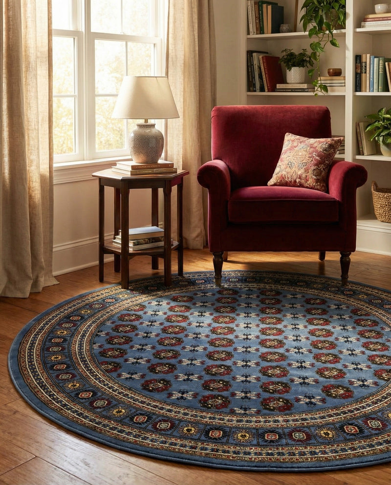 Samarkand Elegance Collection Area Rug -  Margilan (Blue) Round Blue  lifestyle 61