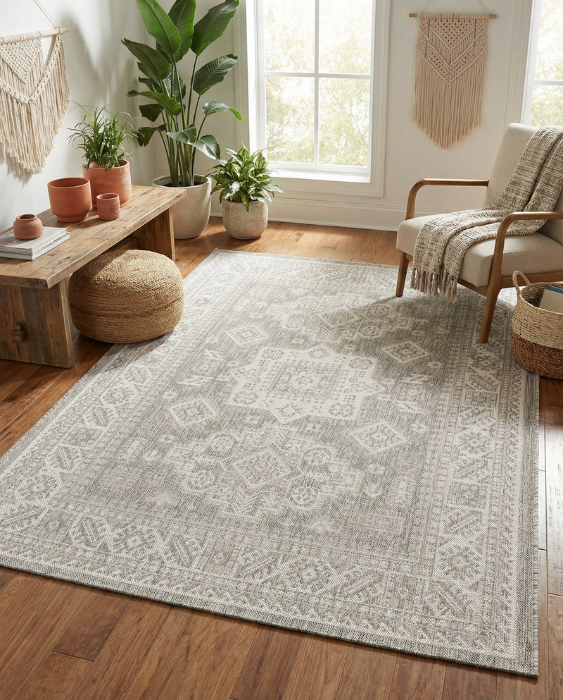 Tribal Terrace Treasures Collection Area Rug -  Incan Isle (Light Gray) Rectangle Light Gray  lifestyle 35