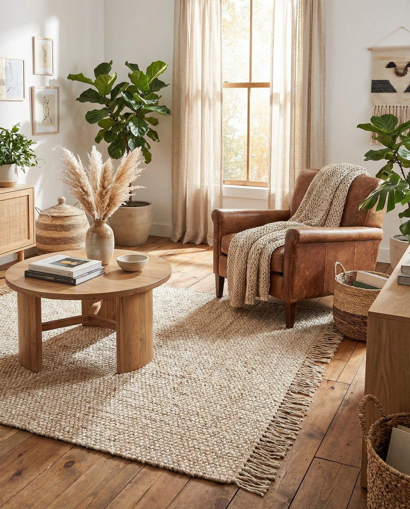 Savannah Jute Collection Area Rug - Seashore Rectangle Ivory  lifestyle 18