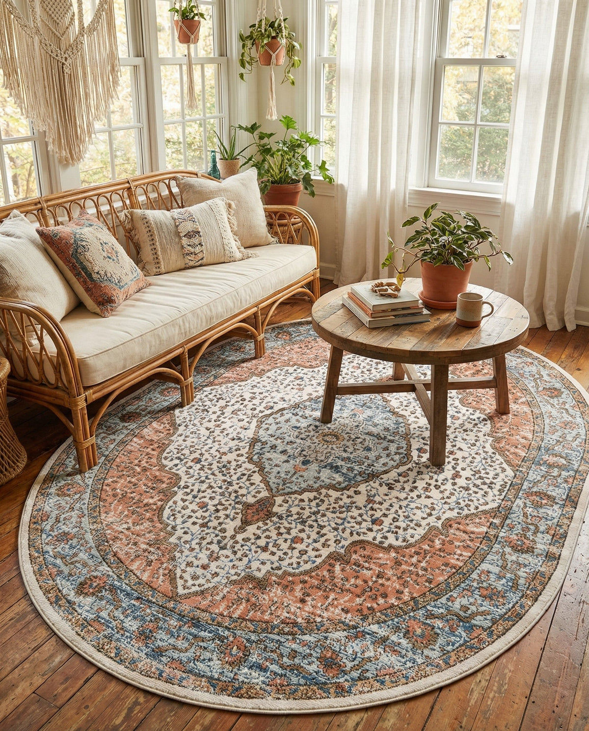 Mykonos Manor Collection Area Rug - Delos Oval Ivory  lifestyle 176
