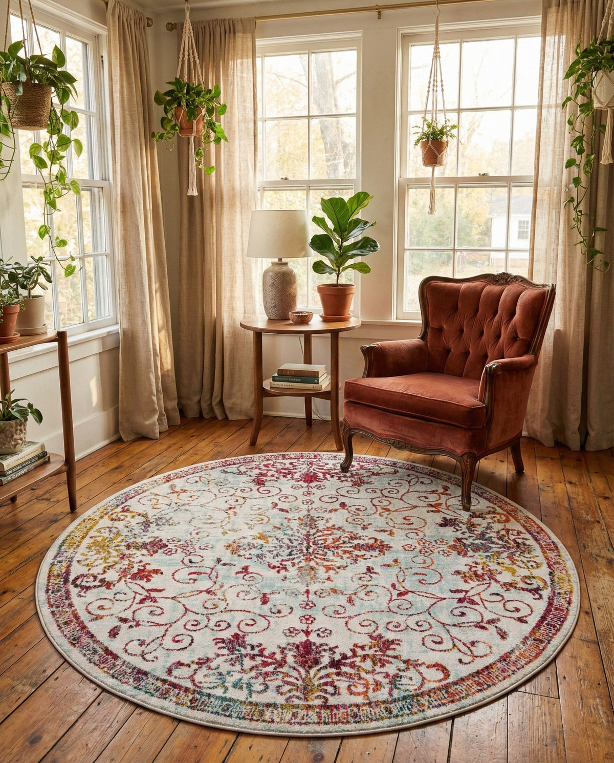 Brighton Terrace Collection Area Rug -  Saltdean Round Ivory  lifestyle 127