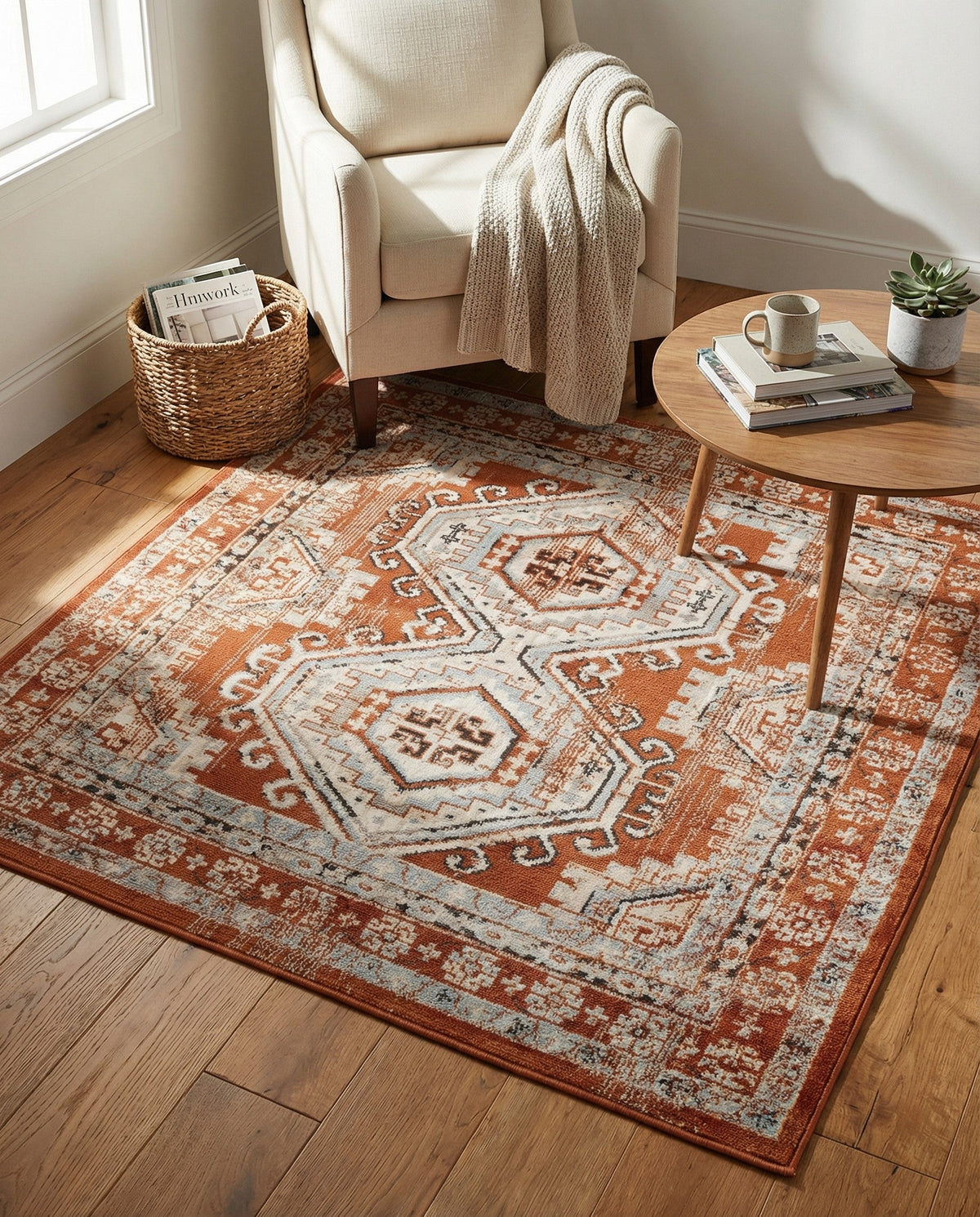 Savannah Elegance Collection Area Rug -  Tybee (Terracotta) Square Terracotta  lifestyle 113