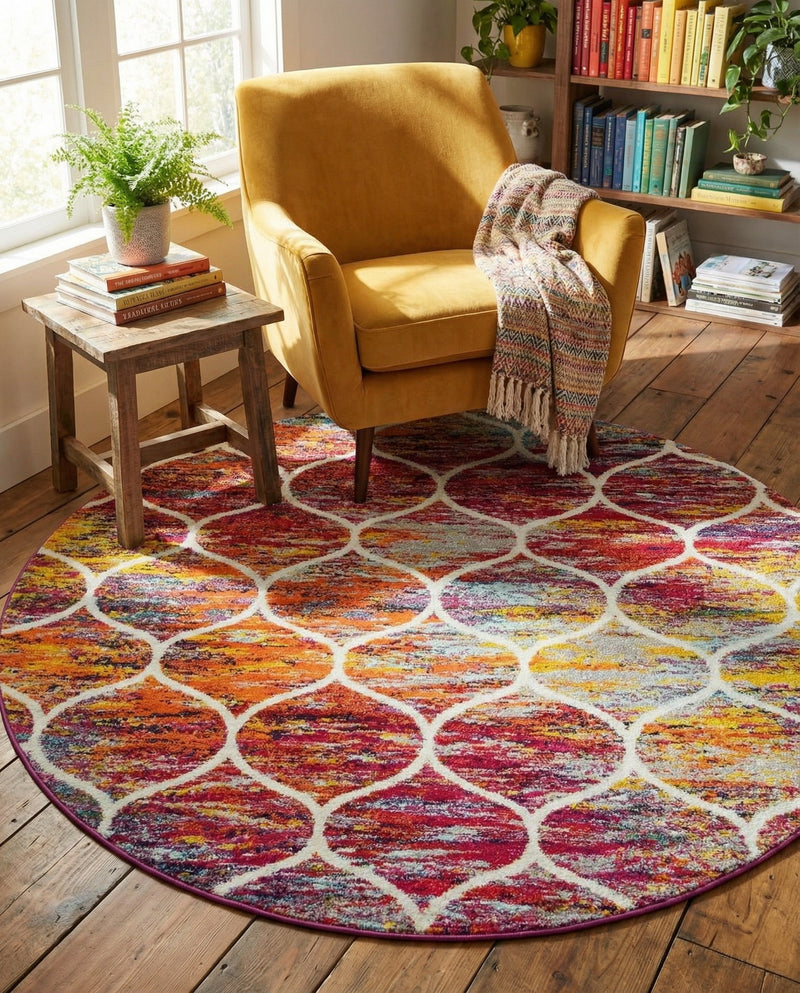 Trellis Mosaic Collection Area Rug -  Pergolatown (Multi) Round Multi  lifestyle 49