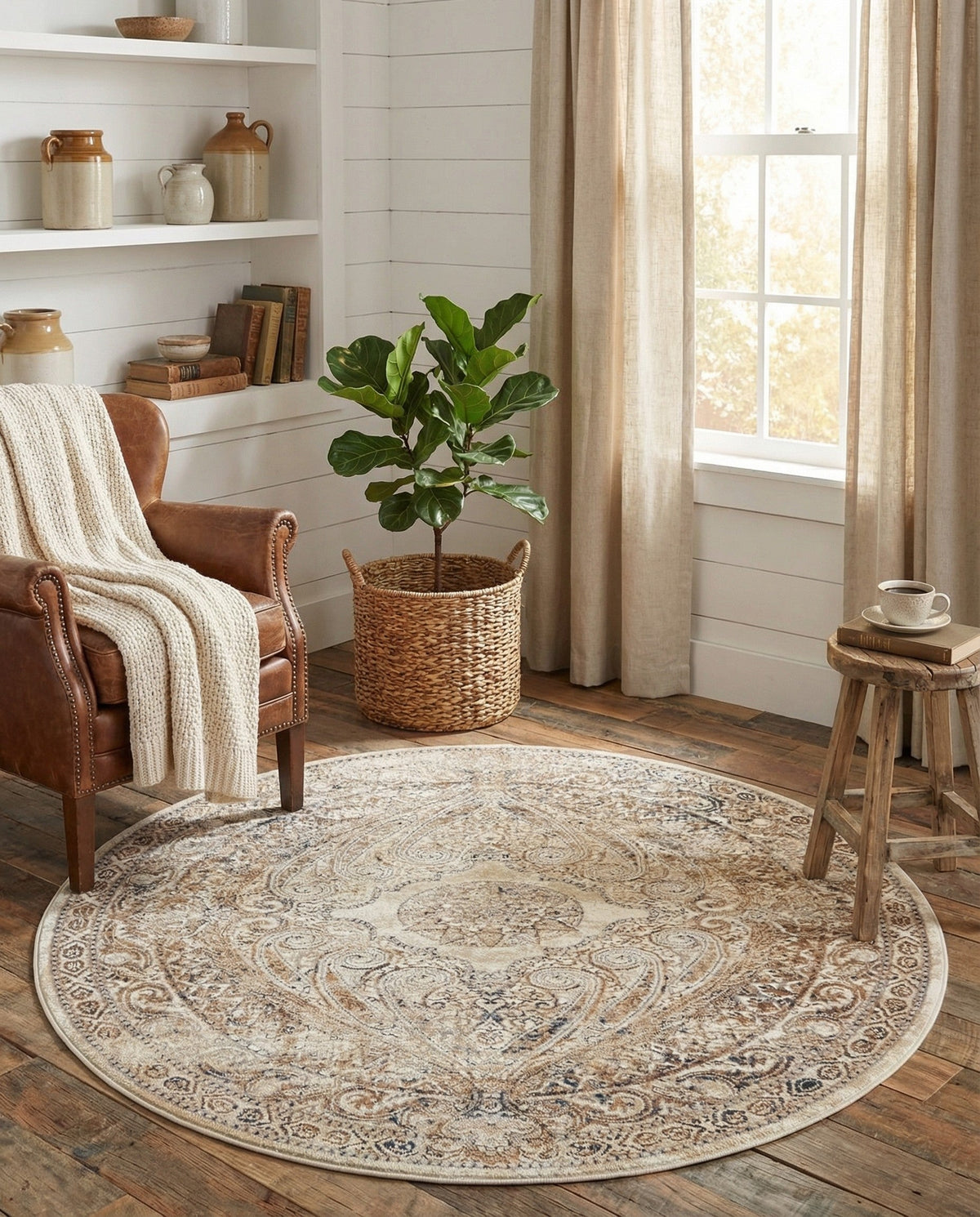 Coastal Manor Collection Area Rug -  Seagrove Round Beige  lifestyle 84