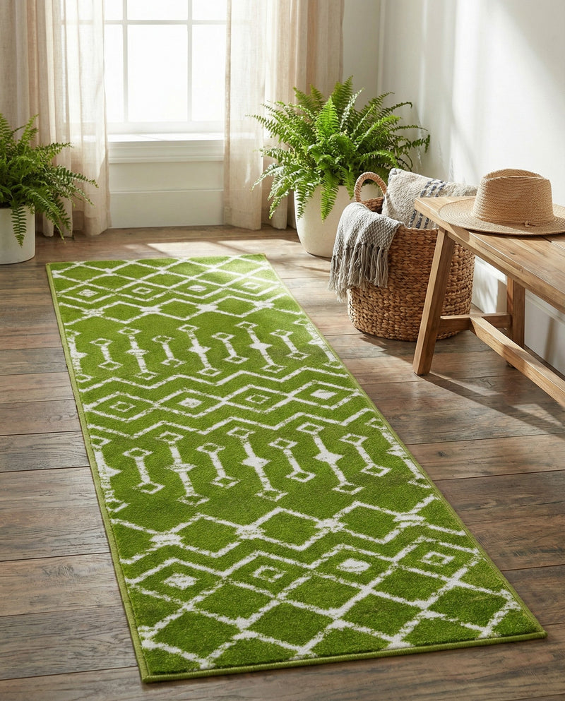 Marrakech Lattice Collection Area Rug - Medina (Green) Runner Green  lifestyle 52