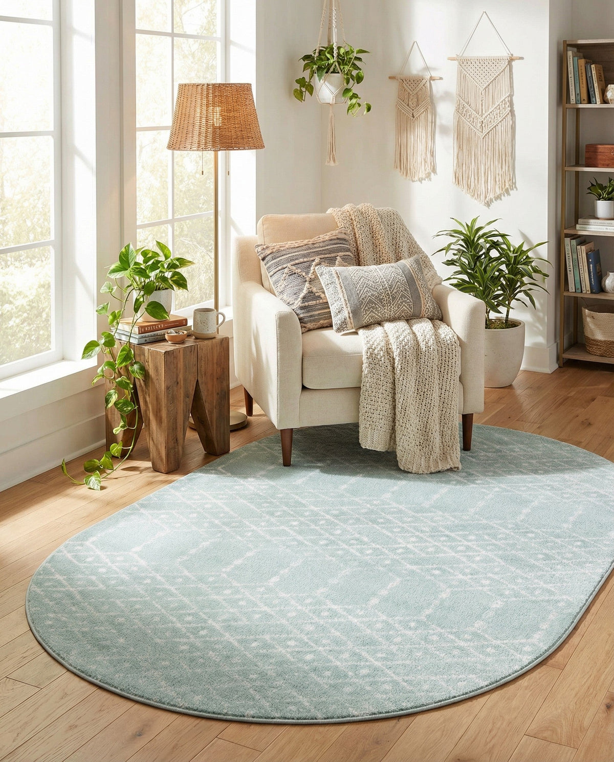 Marrakesh Lattice Collection Area Rug - Casablanca (Aqua) Oval Aqua  lifestyle 101