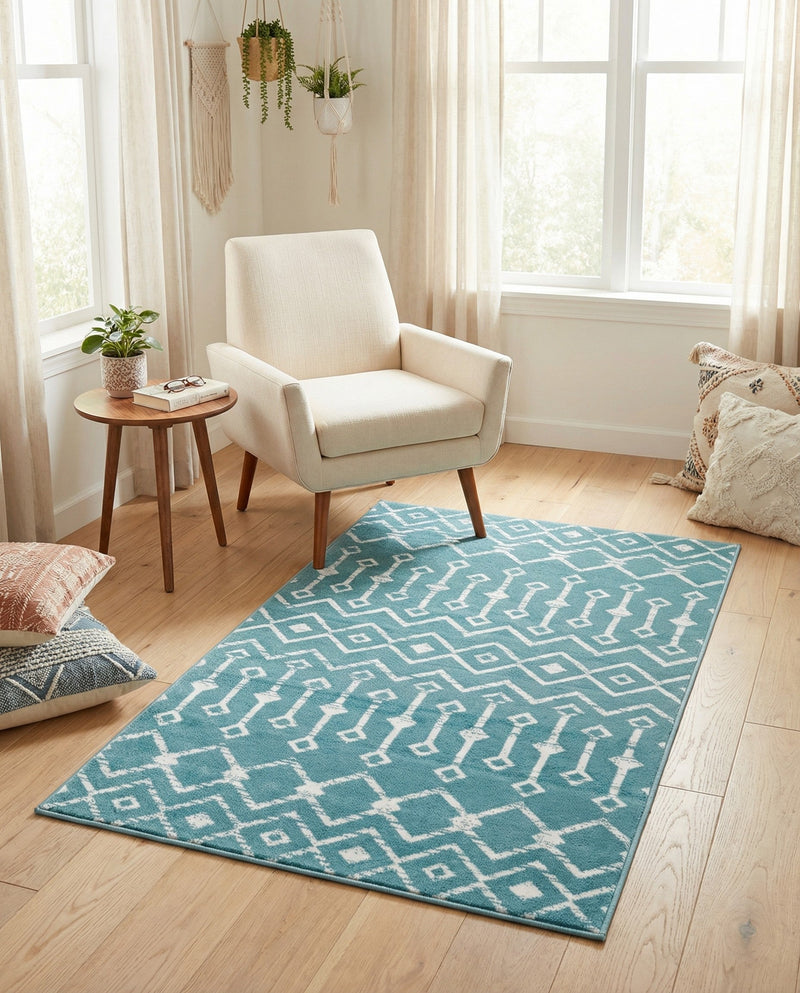 Marrakech Lattice Collection Area Rug - Medina (Turquoise) Rectangle Turquoise  lifestyle 5