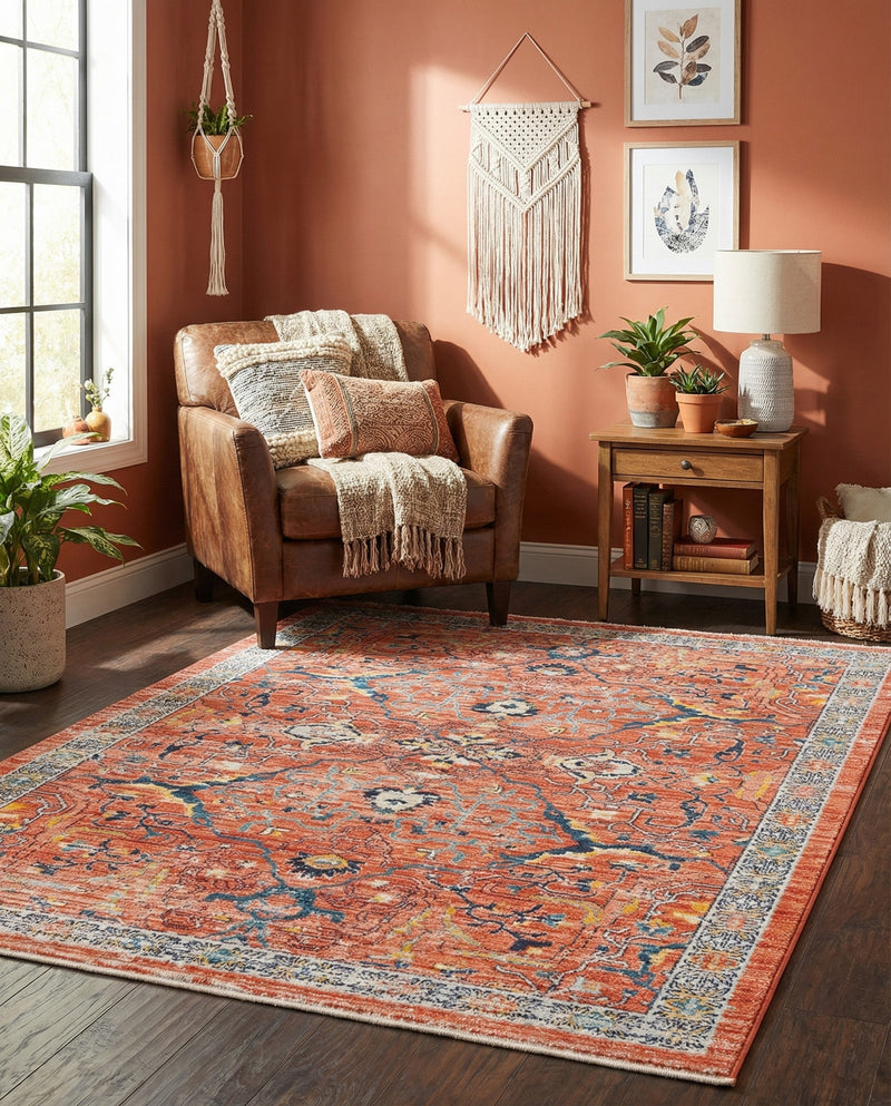 Seville Stripes Collection Area Rug -  Malaga (Brick Red) Rectangle Brick Red  lifestyle 7