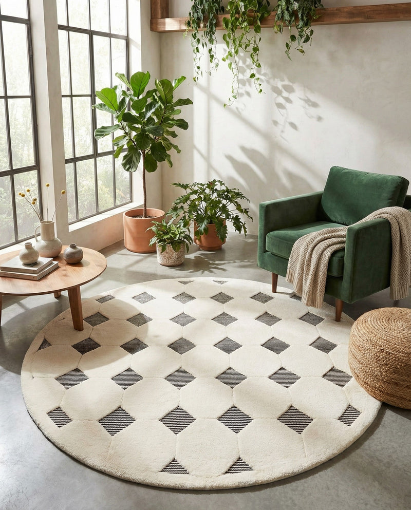 Monochrome Collection Area Rug -  Quartz Round Black and White  lifestyle 59