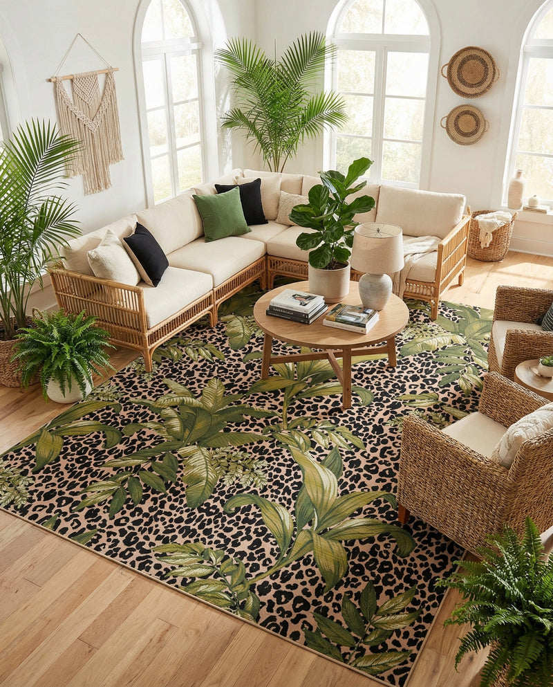 Seaside Blooms Collection Area Rug -  Lotus Rectangle Green  lifestyle 43