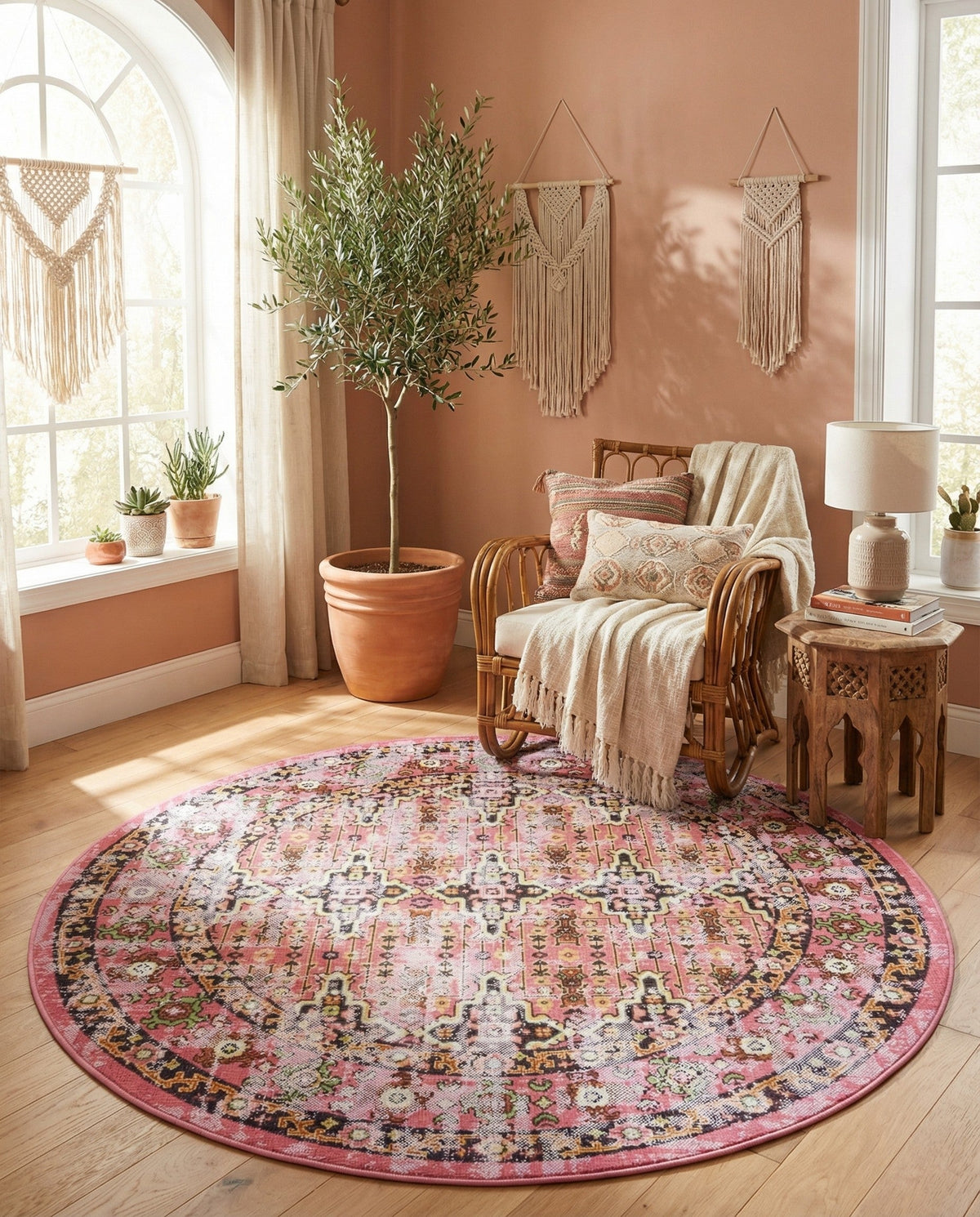 Geneva Terrace Collection Area Rug -  Nyon Round Pink  lifestyle 109