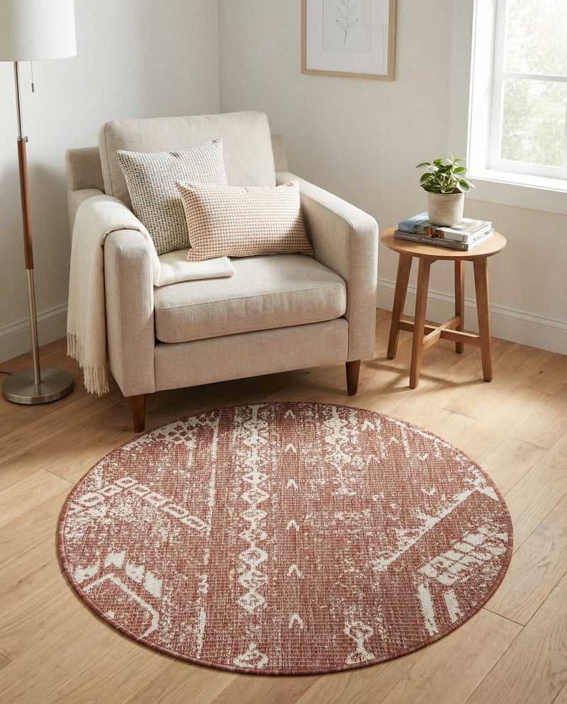 Desert Nomad Terrace Collection Area Rug - Sahara (Rust Red) Round Rust Red  lifestyle 17