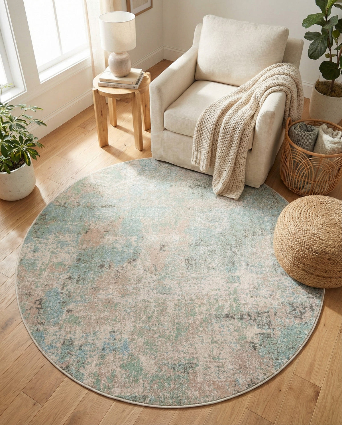 Lagoon Oasis Collection Area Rug -  Seagrass Round Teal  lifestyle 124